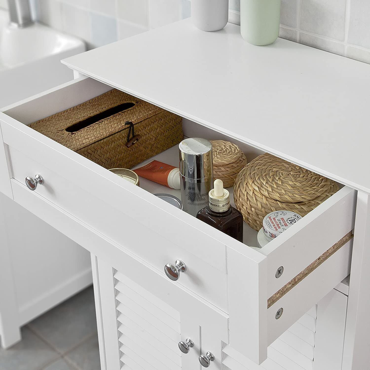 Freestanding Storage Cabinet with Doors/Drawer 60x87x35 cm Price