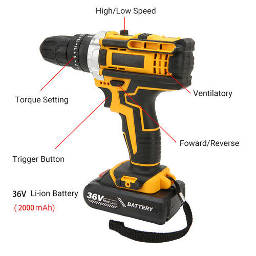 36VF BRUSHLESS HEAVY DUTY CORDLESS DRILL IMPACT DRIVER KIT HAMMER +2 BATTERY Box Price