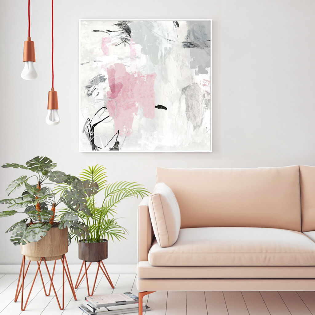 Wall Art 50cmx50cm Abstract Pink Grey 2 Sets White Frame Canvas Price
