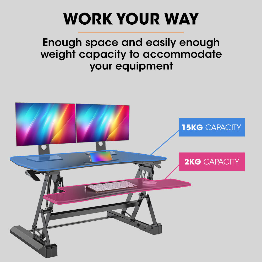 Fortia Desk Riser 90cm Wide Adjustable Sit to Stand for Dual Monitor, Keyboard, Laptop, Black Price