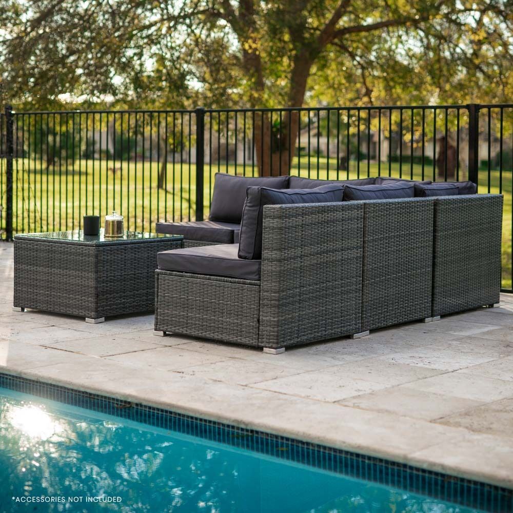 LONDON RATTAN 5 Seater Modular Outdoor Setting Lounge with Coffee Table, Grey Price