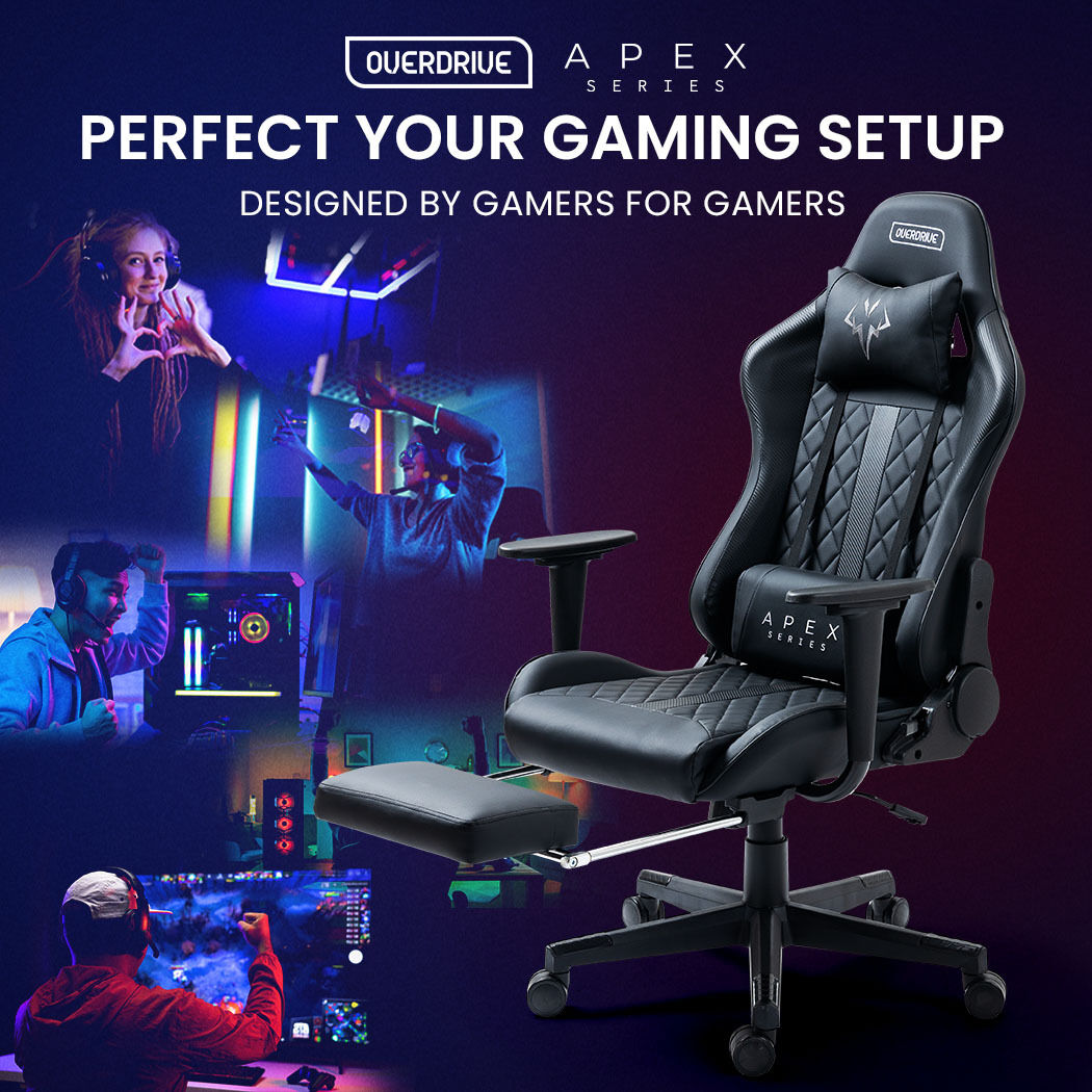 OVERDRIVE Apex Series Reclining Gaming Ergonomic Office Chair with Footrest, Black Price