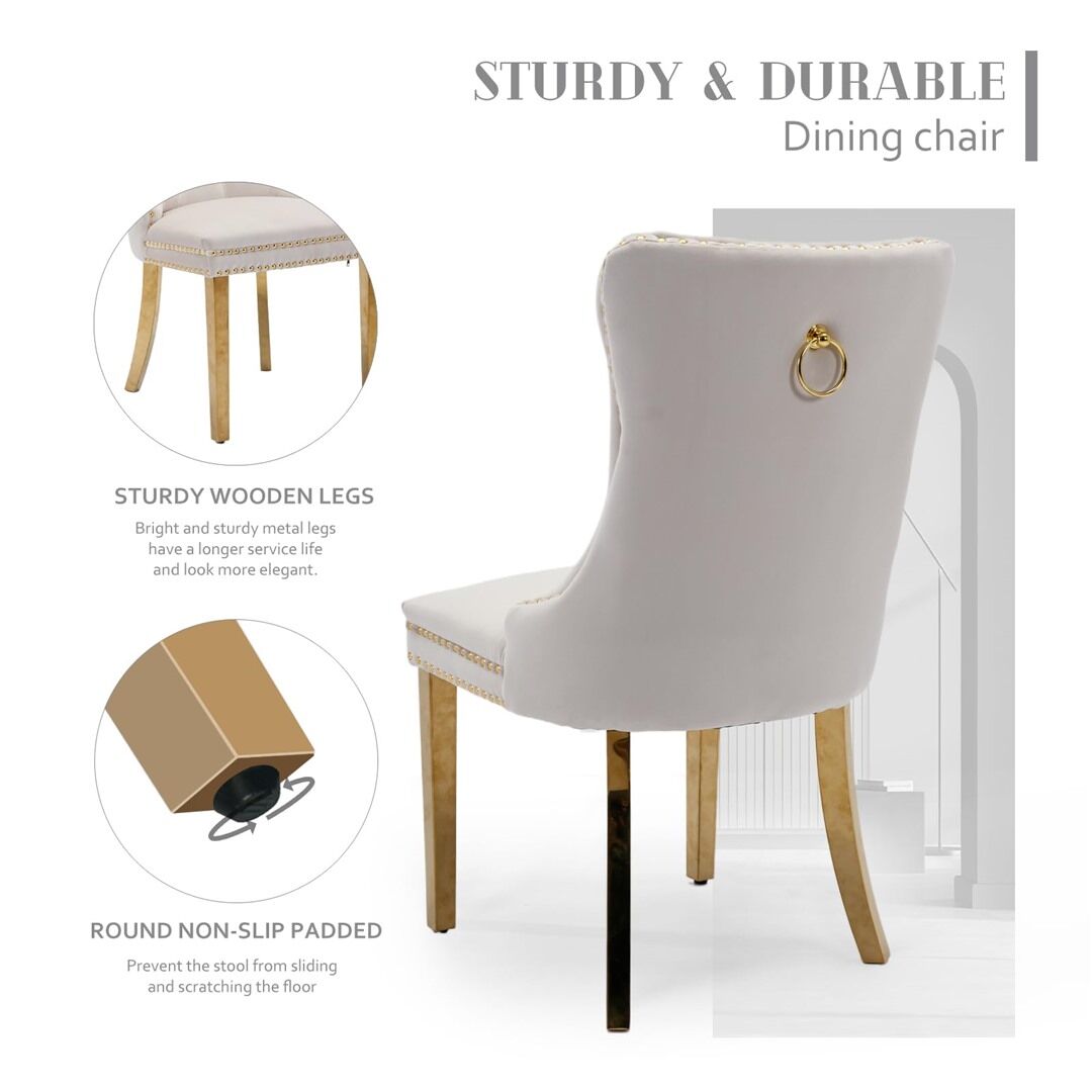 AADEN 6x Velvet Dining Chairs with Golden Metal Legs-Beige Price