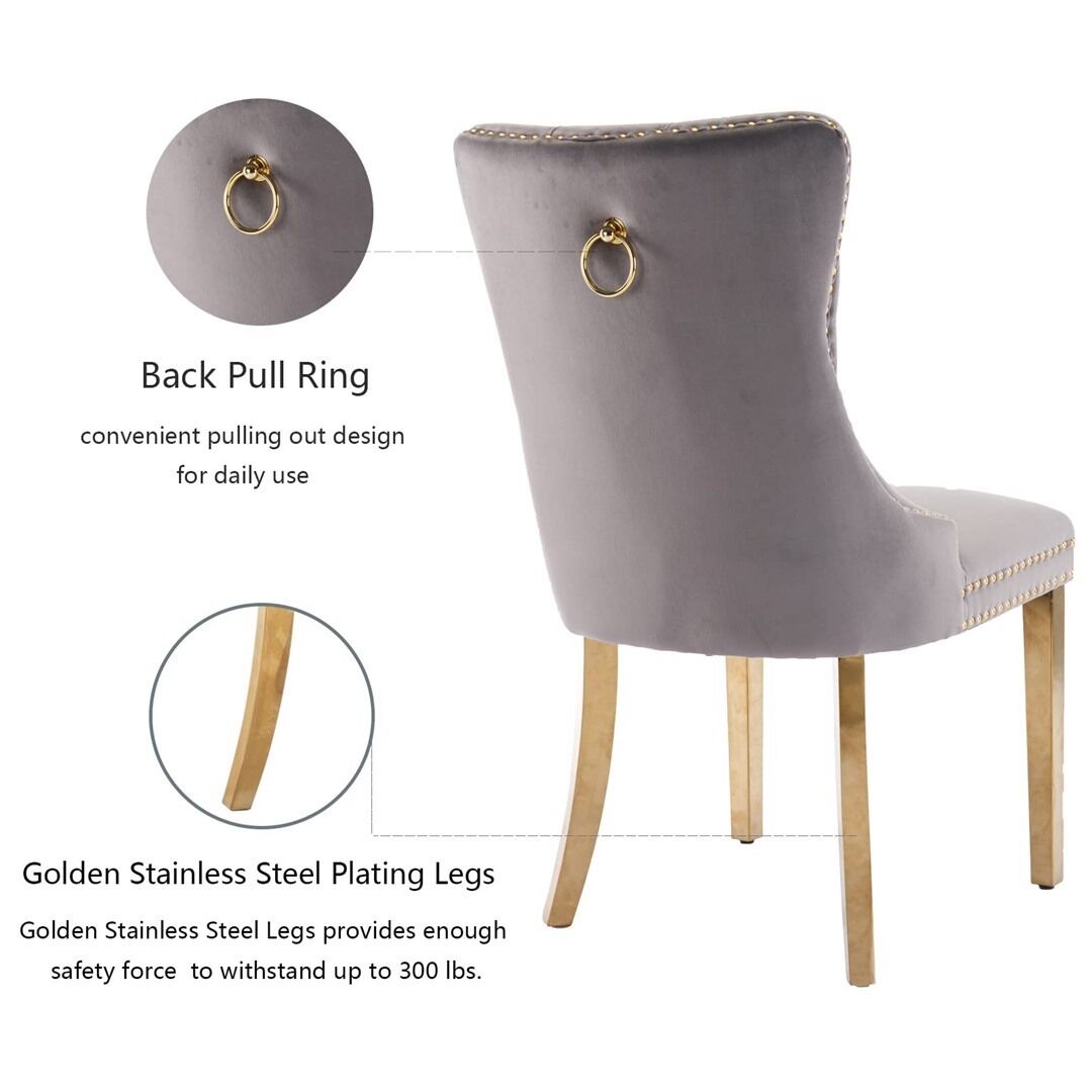 AADEN 8x Velvet Dining Chairs with Golden Metal Legs-Grey Price