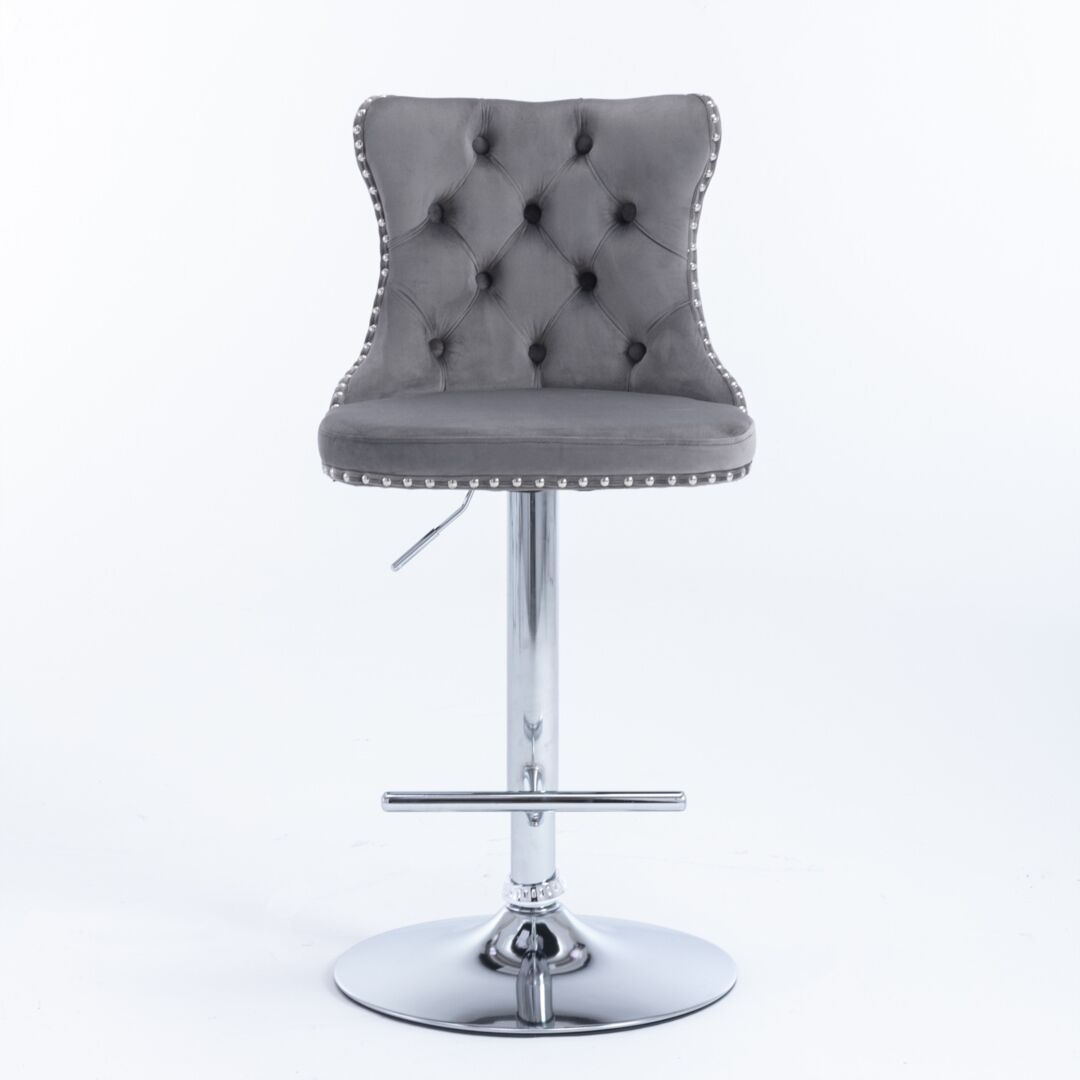 4x Height Adjustable Swivel Bar Stool Velvet Stud Barstool with Footrest and Chromed Base- Gray Price