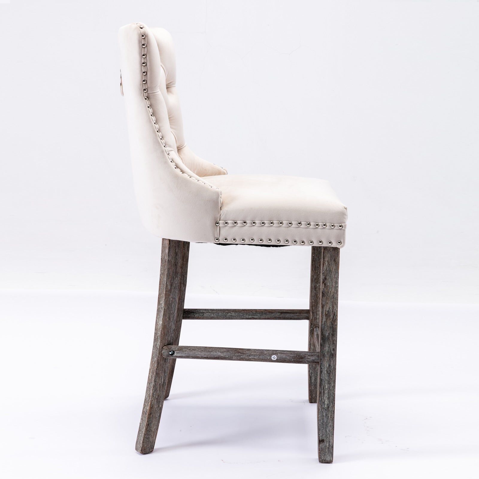 2X Velvet Bar Stools with Studs Trim Wooden Legs Tufted Dining Chairs Kitchen Price