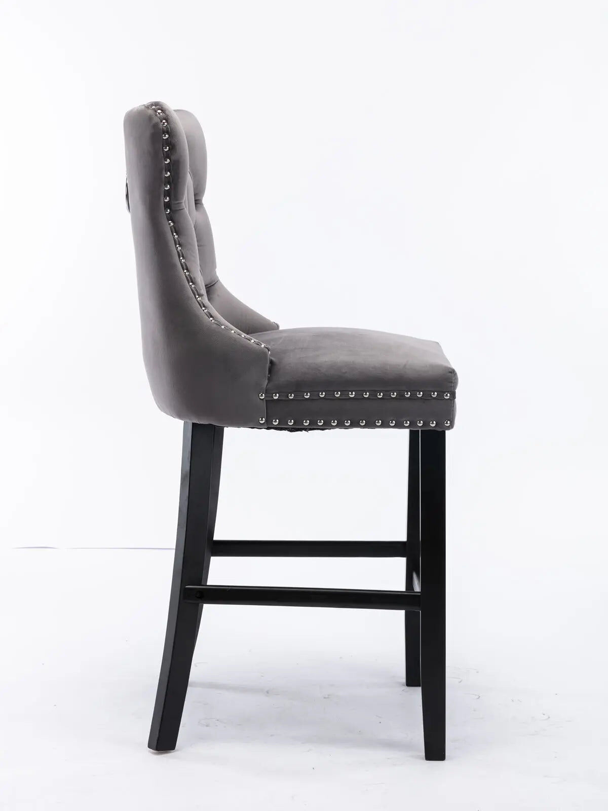 4X Velvet Bar Stools with Studs Trim Wooden Legs Tufted Dining Chairs Kitchen Price