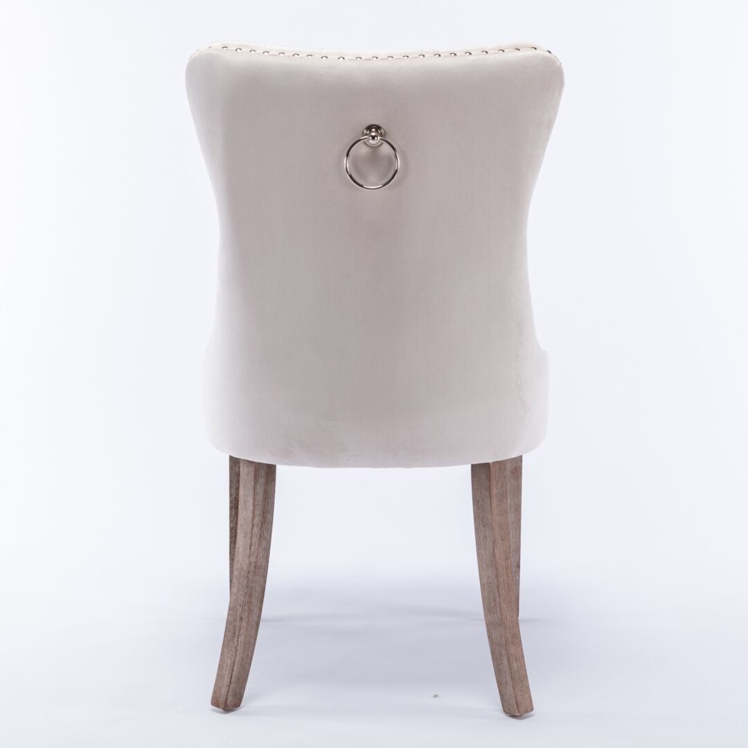 8x Velvet Dining Chairs Upholstered Tufted Kithcen Chair with Solid Wood Legs Stud Trim and Ring-Beige Price