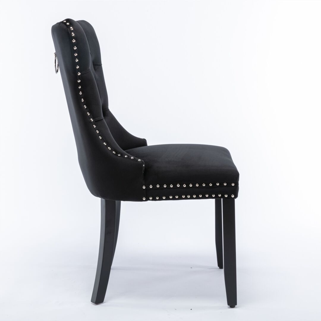 6x Velvet Dining Chairs Upholstered Tufted Kithcen Chair with Solid Wood Legs Stud Trim and Ring-Black Price
