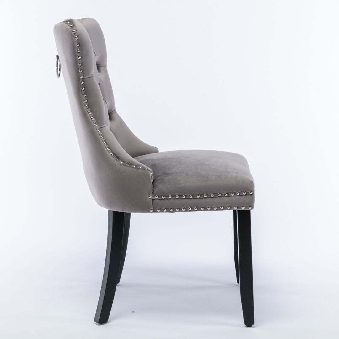 6x Velvet Dining Chairs Upholstered Tufted Kithcen Chair with Solid Wood Legs Stud Trim and Ring-Gray Price