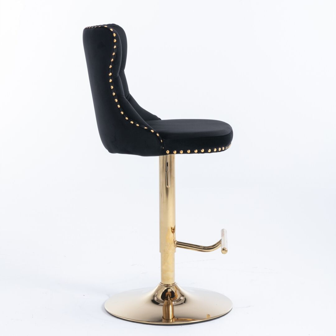 4x Height Adjustable Swivel Bar Stool Velvet Studs Barstool with Footrest and Golden Base- Black Price