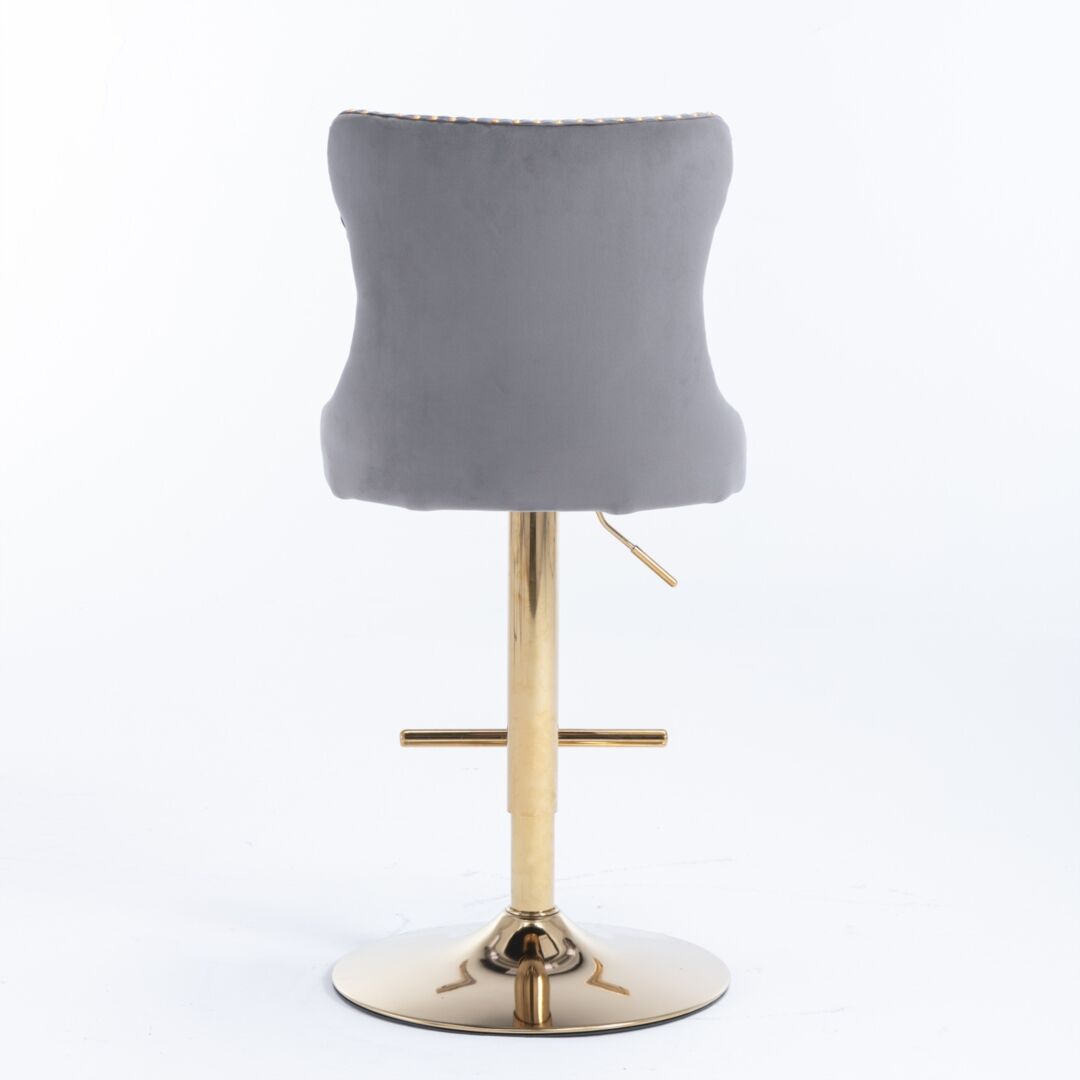 2x Height Adjustable Swivel Bar Stool Velvet Studs Barstool with Footrest and Golden Base- Grey Price