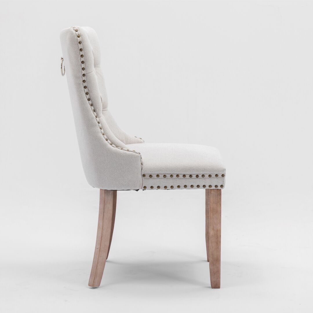 6x AADEN Modern Elegant Button-Tufted Upholstered Fabric with Studs Trim and Wooden legs Dining Side Chair-Beige Price