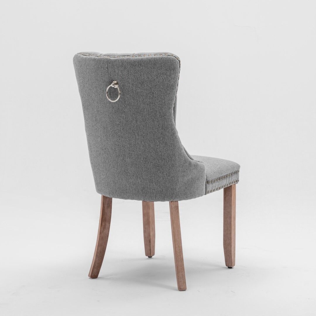 AADEN Modern Elegant Button-Tufted Upholstered Fabric with Studs Trim and Wooden legs Dining Side Chair-Gray Price