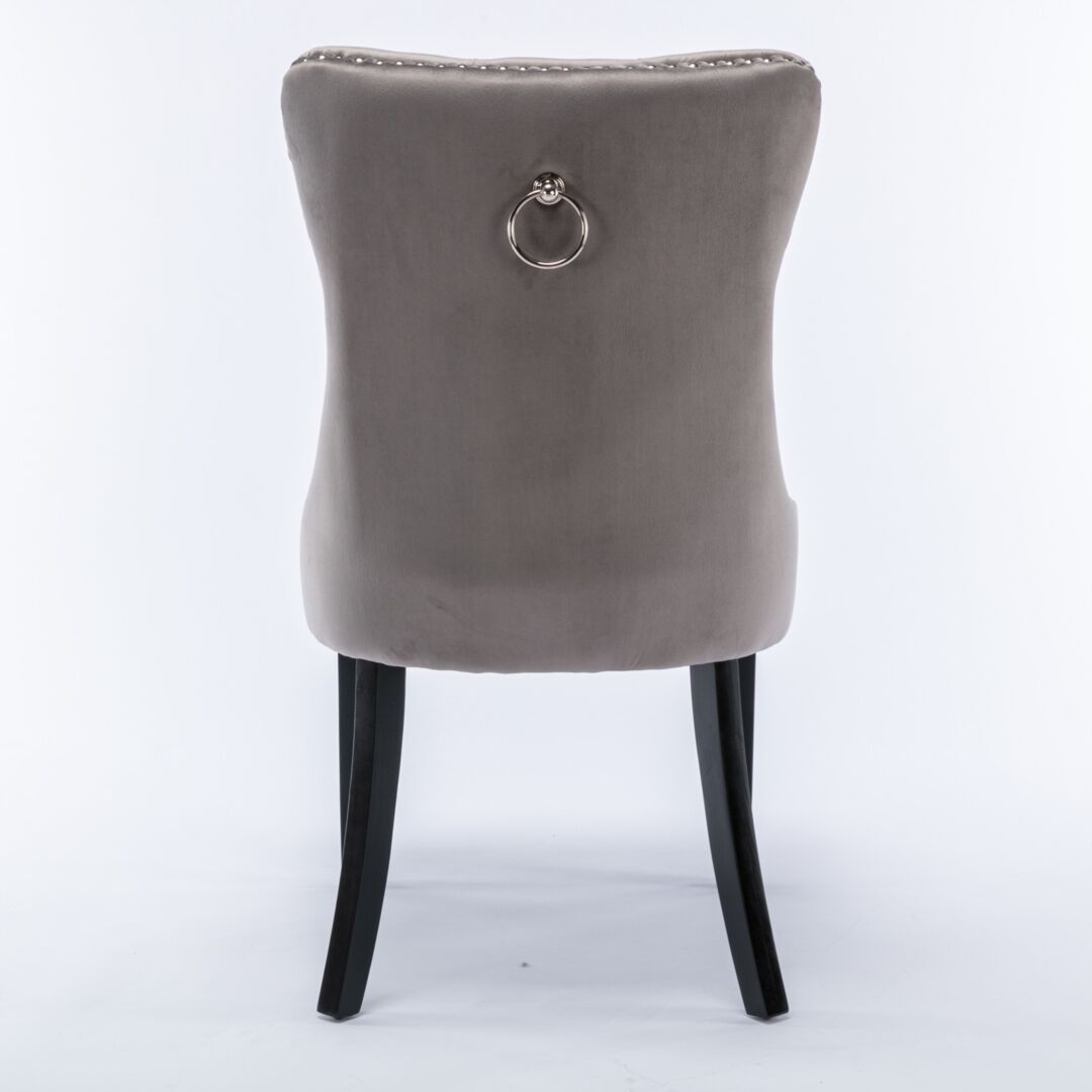 2x Velvet Dining Chairs Upholstered Tufted Kithcen Chair with Solid Wood Legs Stud Trim and Ring-Gray Price