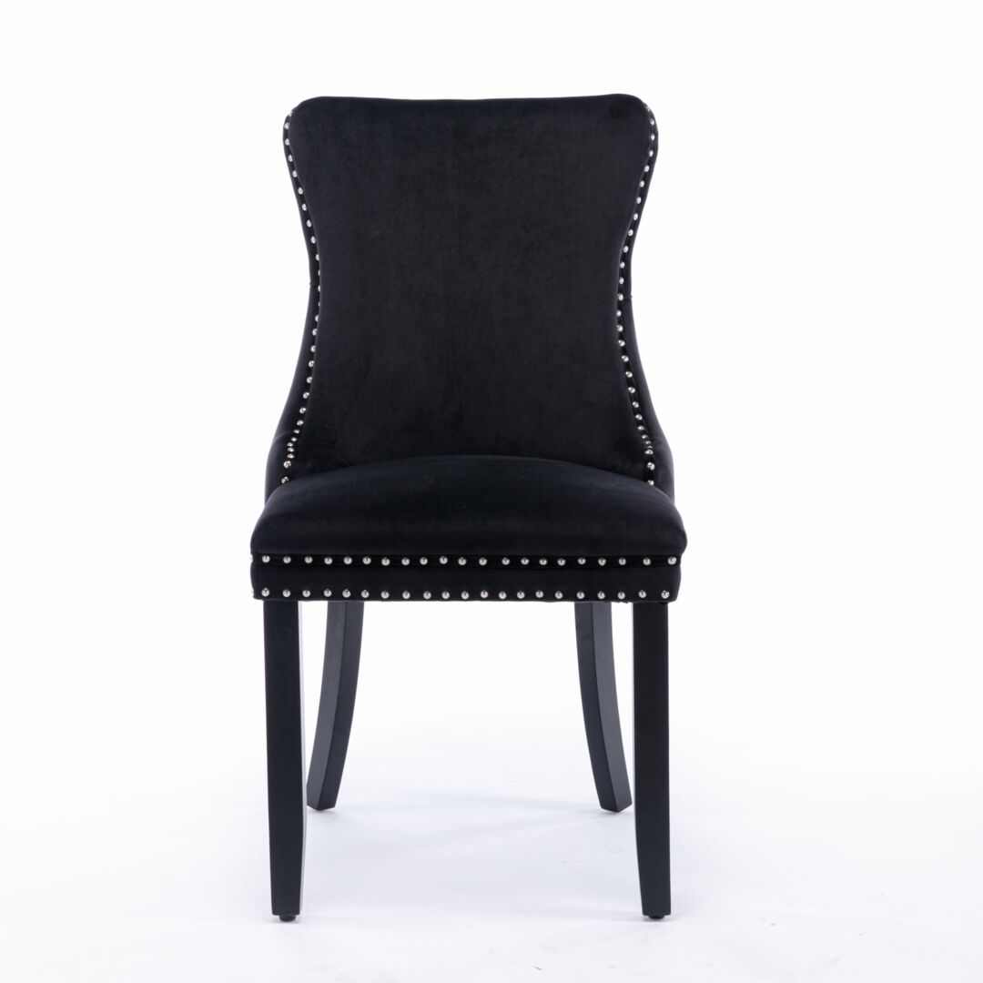 4x Velvet Upholstered Dining Tufted Chairs with Studs Trim and Solid Wood Legs-Black Price
