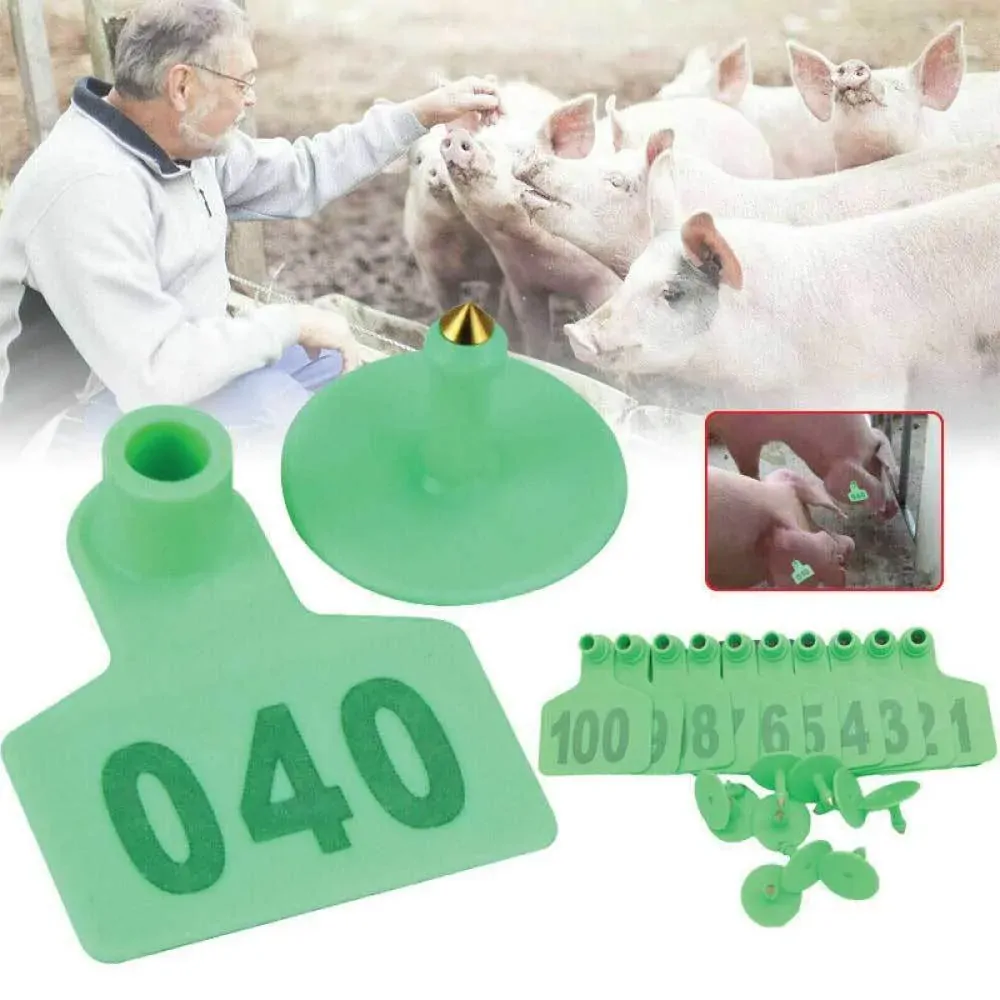 1-100 Cattle Number Ear Tag 6x7cm Set - Medium Green Sheep Livestock Label Price