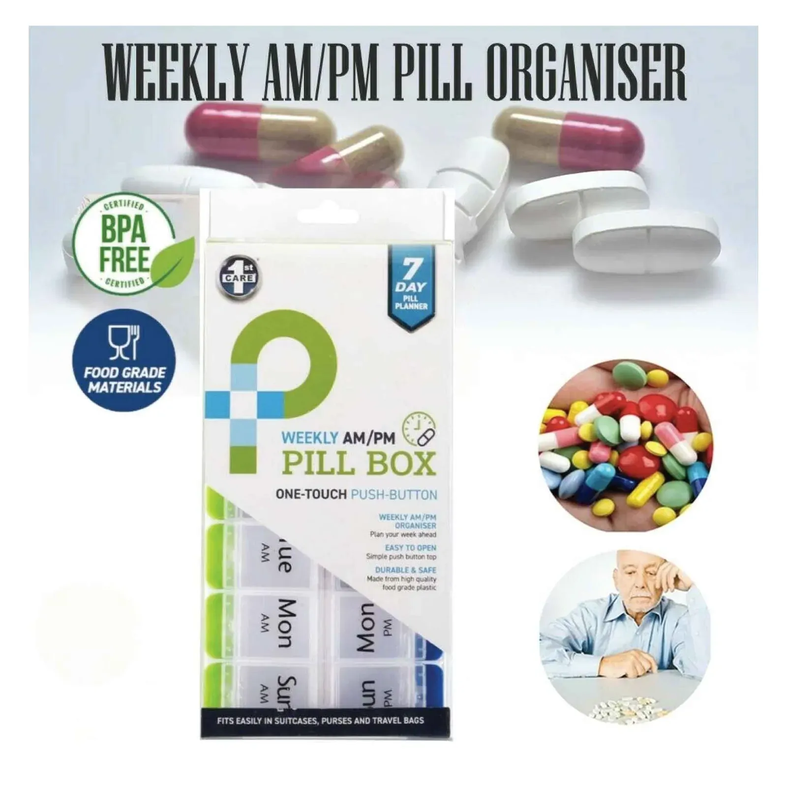 AM/PM Weekly Pill Box 7 Day Tablet Medicine Organiser Holder Case 14 Compartment Price