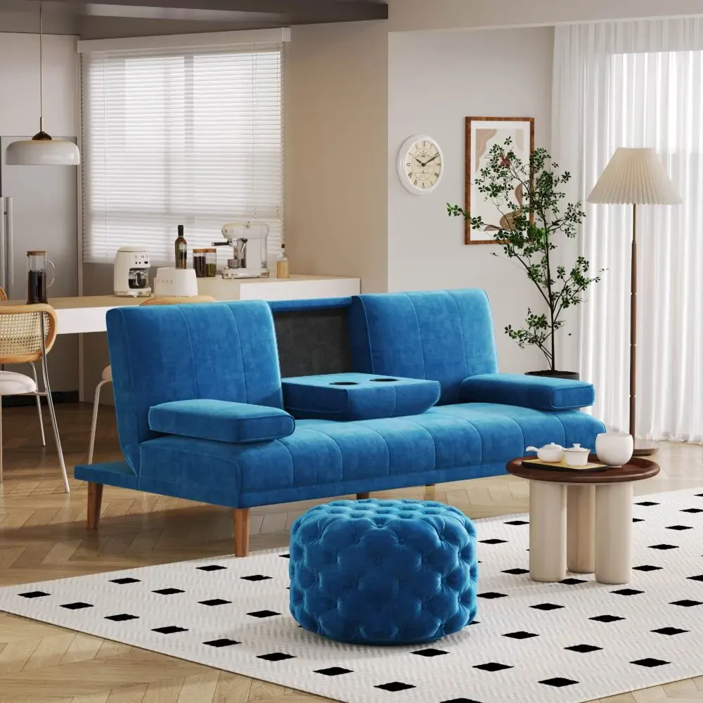 Round Velvet Ottoman in Navy Price