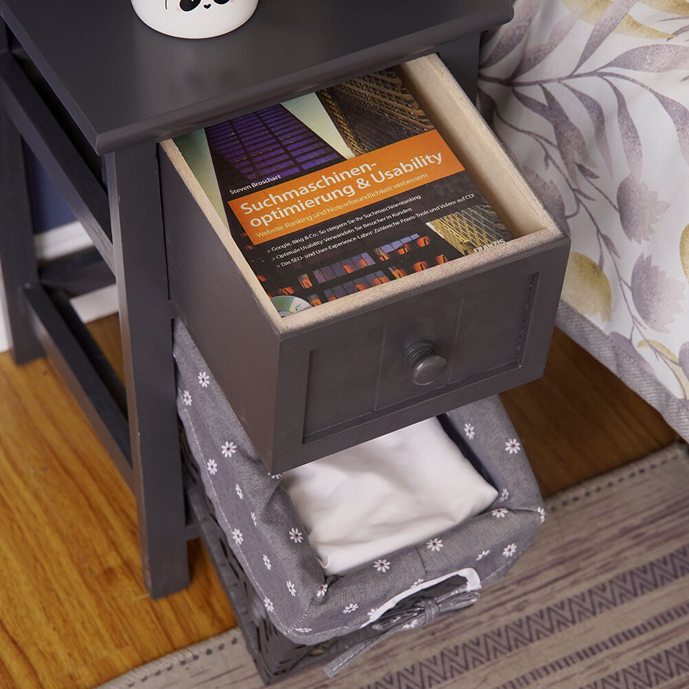 Grey Bedside Table with Wicker Basket Price