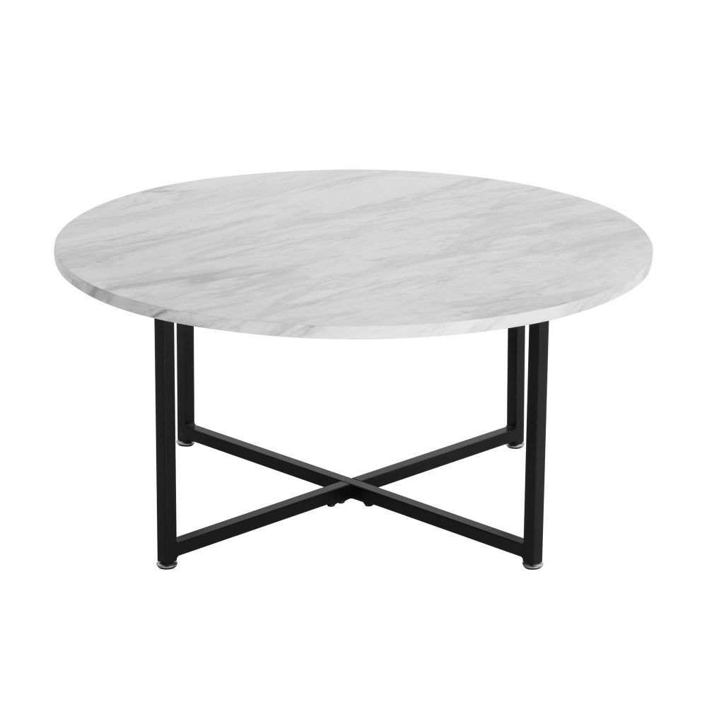 White Marble Effect Round Coffee Table with Black Legs Price