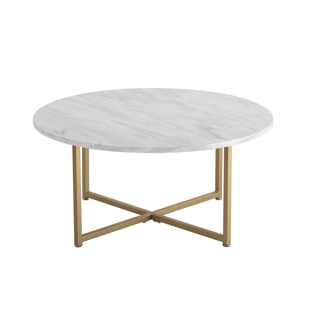 White Marble Effect Round Coffee Table with Gold Legs Price
