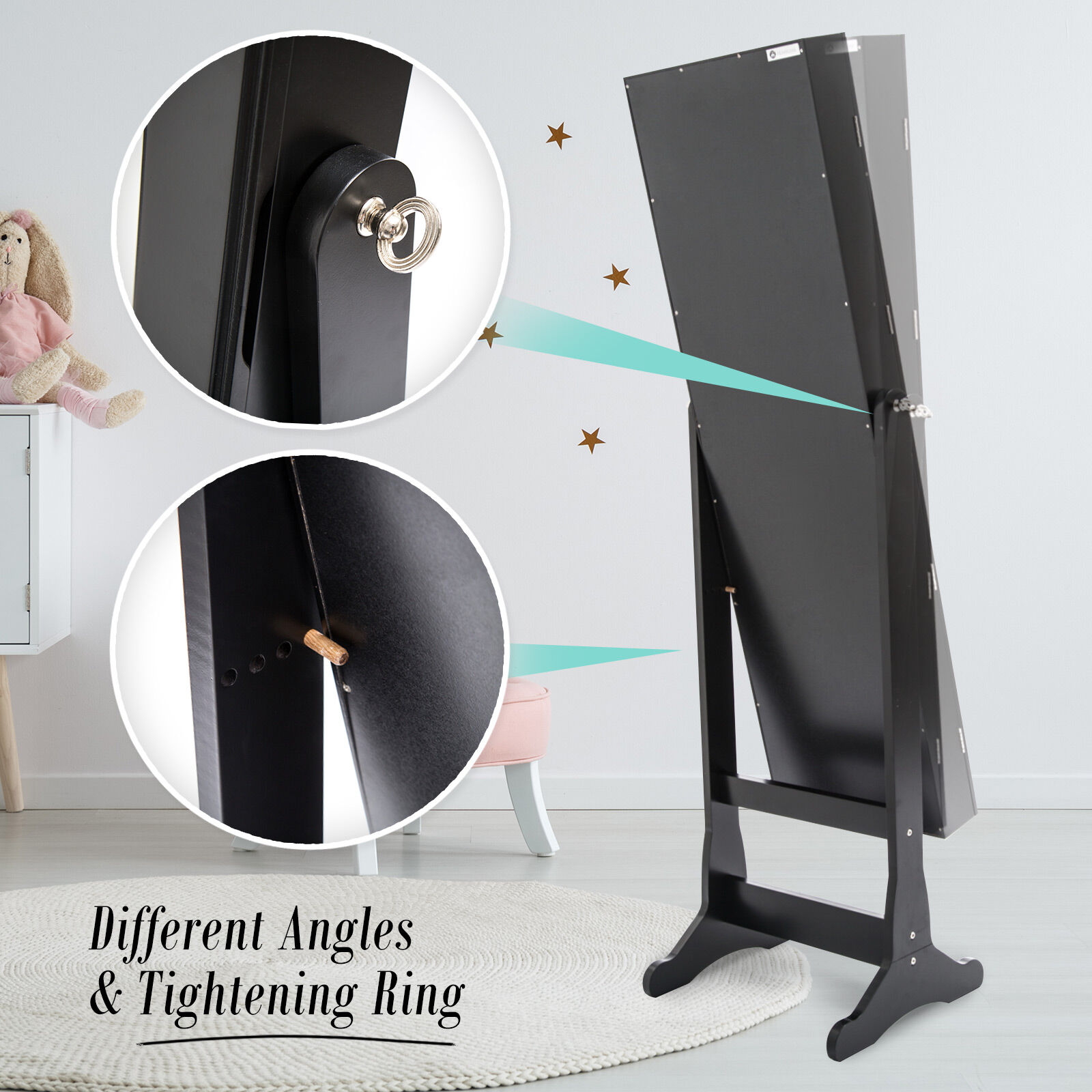 Mirror Jewellery Cabinet Organiser 2 Drawers LOWE 146cm BLACK Price