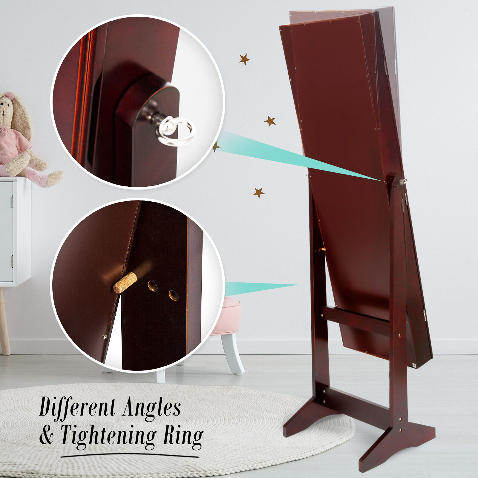 Mirror Jewellery Cabinet Storage Organiser LUVO 146cm WALNUT Price