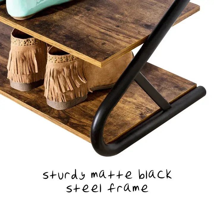 Matte Black Frame Rustic Wood 3-Tier Medium Shoe Rack Shelf Stand Storage Organizer Price