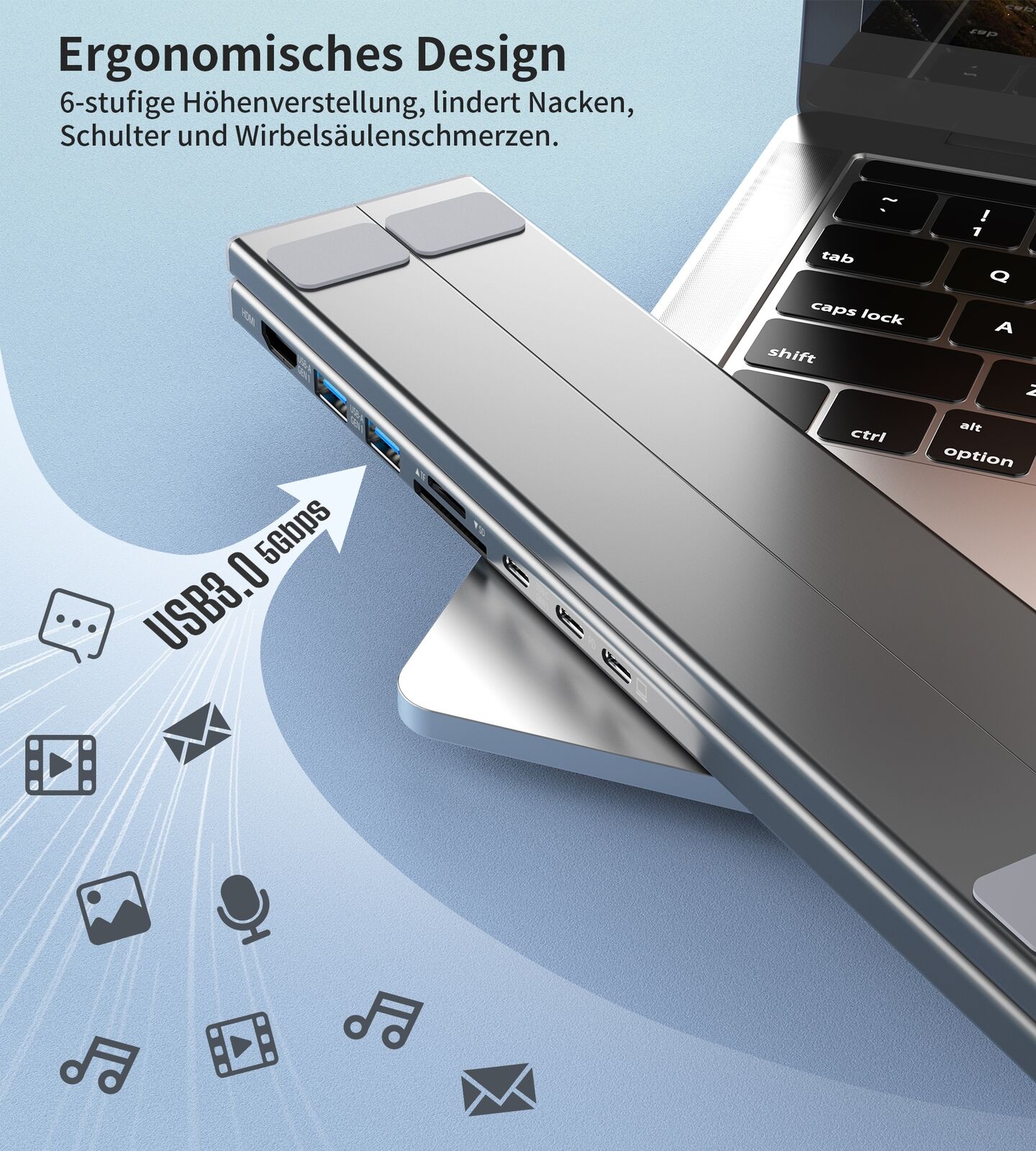 CHOETECH HUB-M48 7-in-1 Hub + Foldable Laptop stand USB-C to HDMI 4K/USB-A/TF&SD/USB-C with PD Charging Price