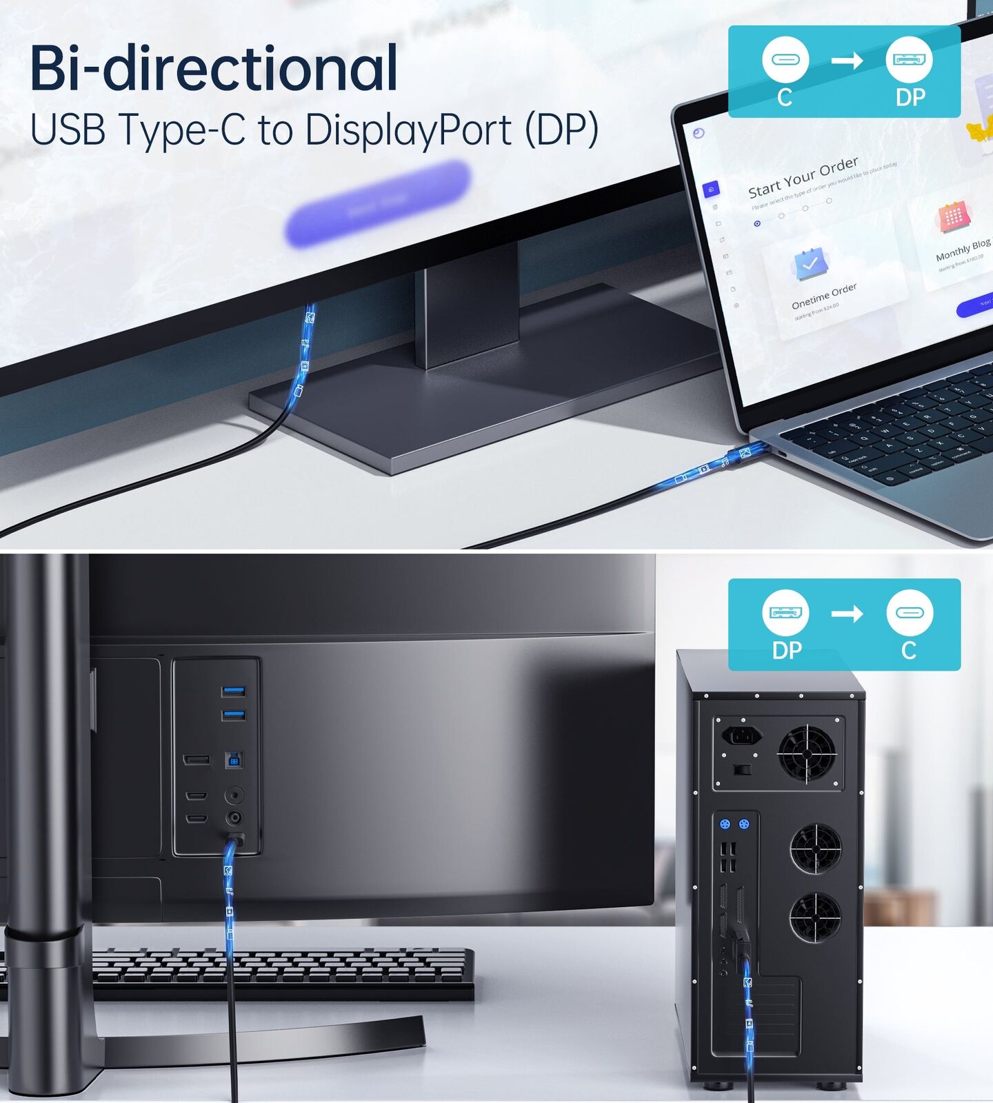 CHOETECH XCP-1803 USB-C To DisplayPort Cable 8K@30Hz 1.8M Two-Way Price