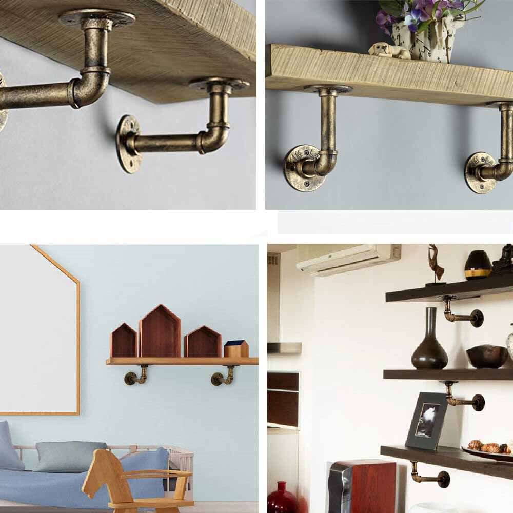 4PCS Pipe Floating Shelf Bracket Industrial Pipe Shelf Bracket Mounting Bracket Storage Racks Decor Bronze Price