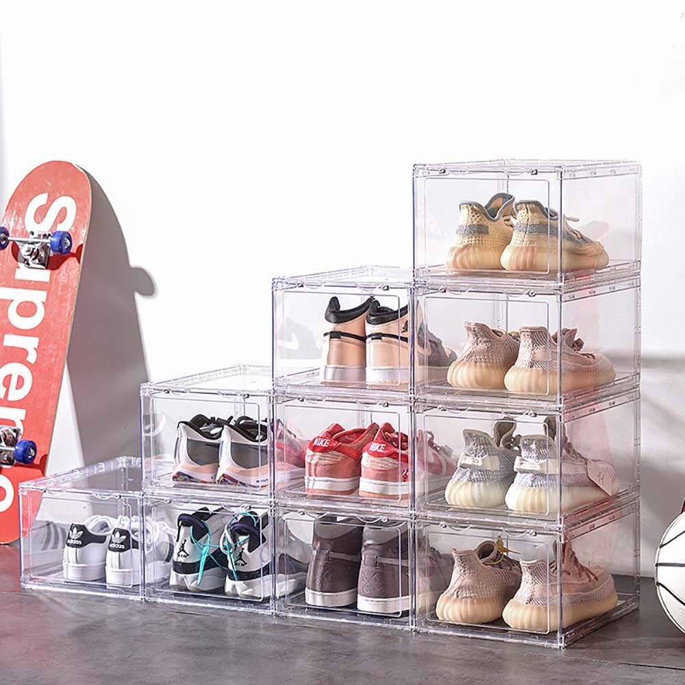 6 Pack Large Acrylic Shoe Box Storage Side Door Open Stackable Boxes Transparent Clear Display Case Price