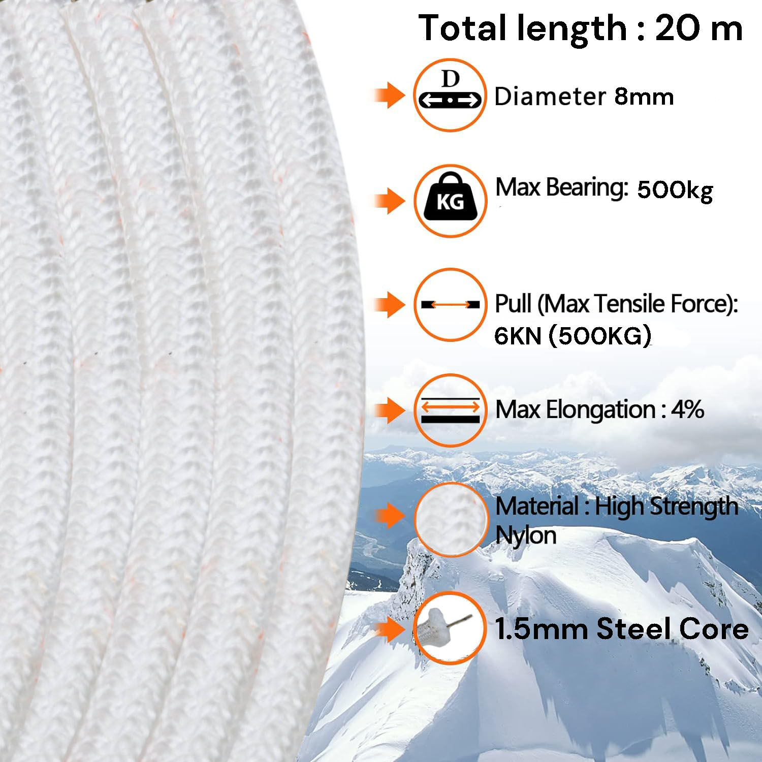 8mm 20m Safety Climbing Rope Nylon Rock Static Outdoor Boat Anchor Marine Rope Dock Lines Rope Price