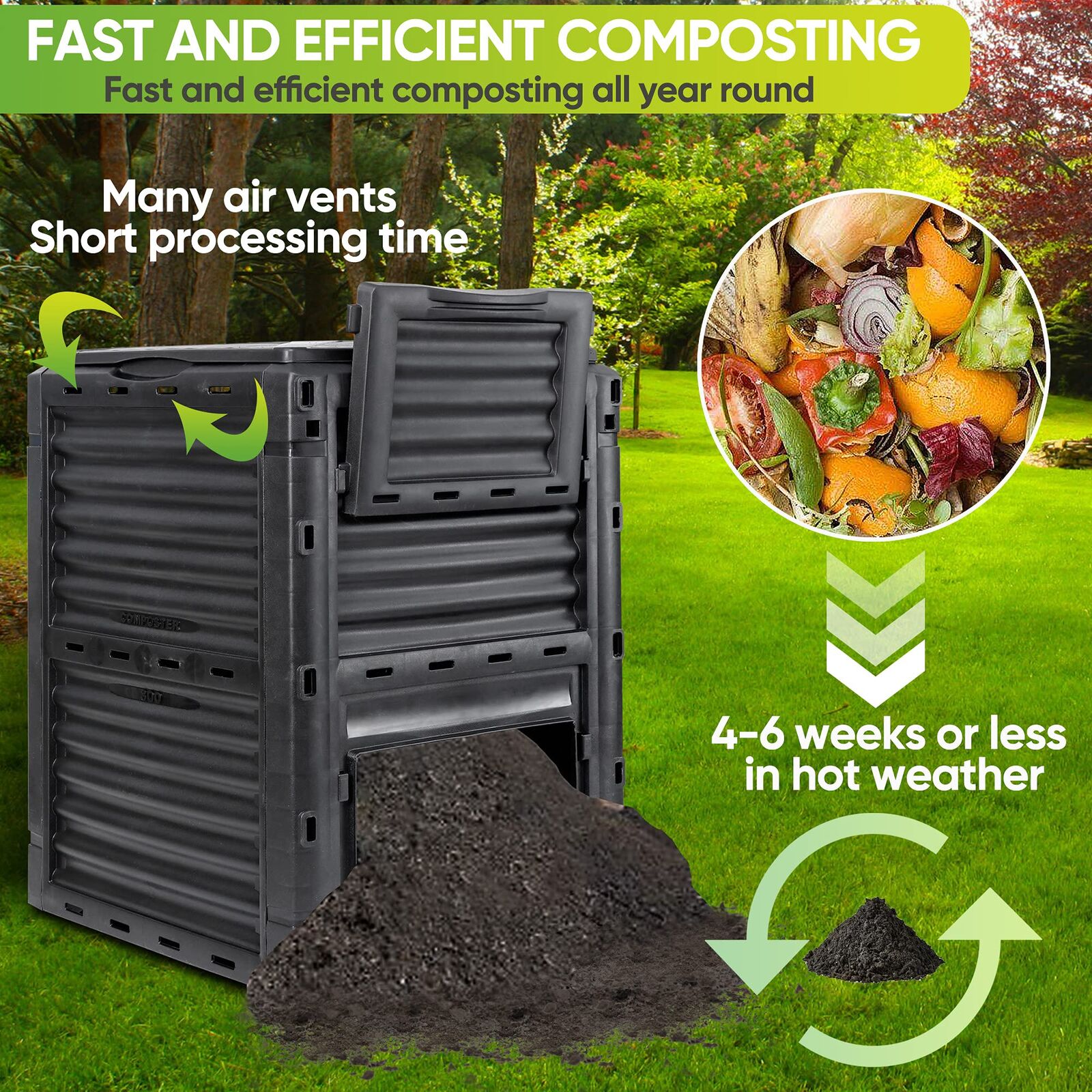 300L Large Garden Outdoor Compost Bin Composter BPA Free Compost Barrel Price