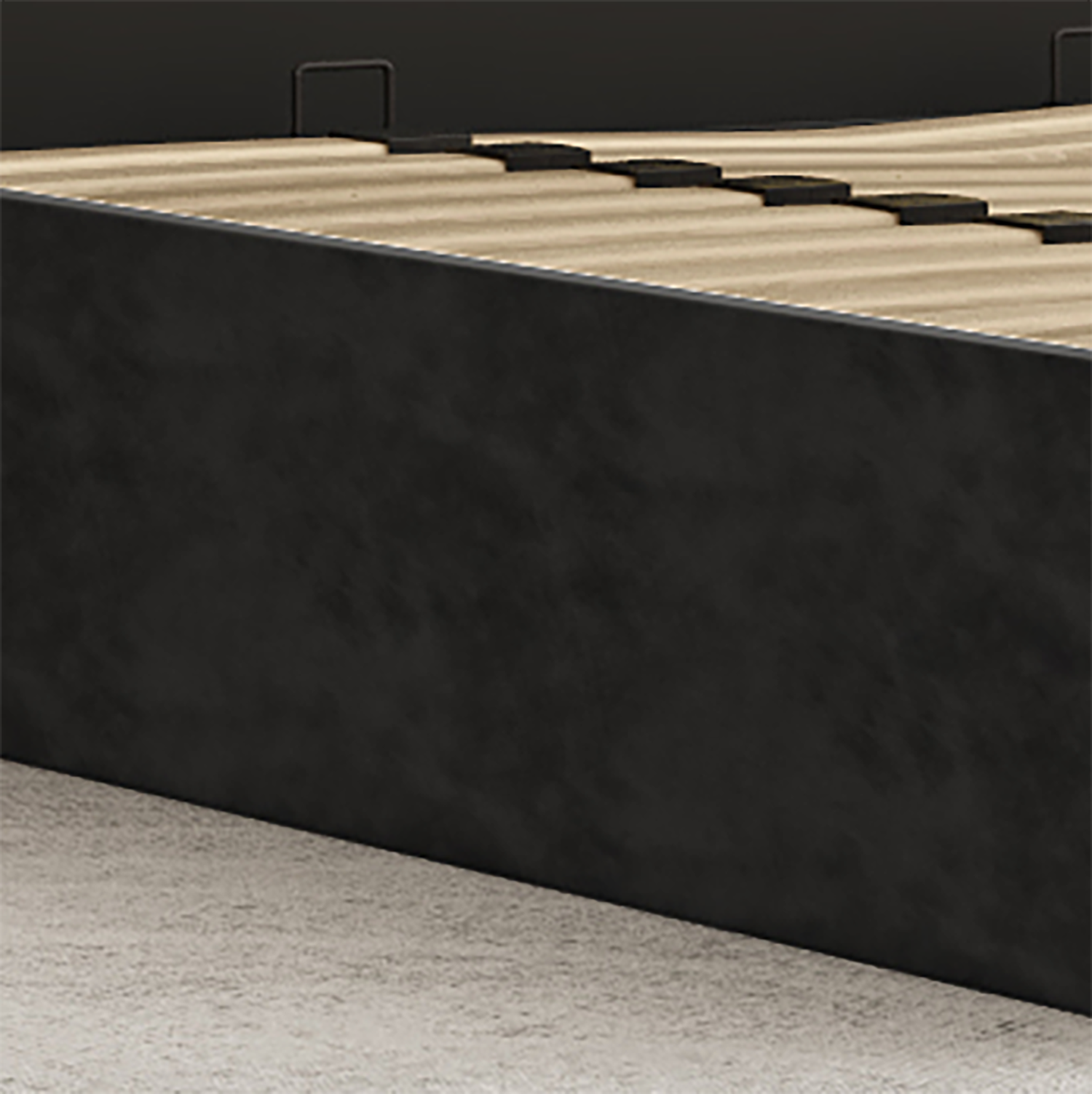 King Size Elegant Luxury Bedframe with Gas Lift Storage Charcoal Velvet Fabric Golden Trim Price