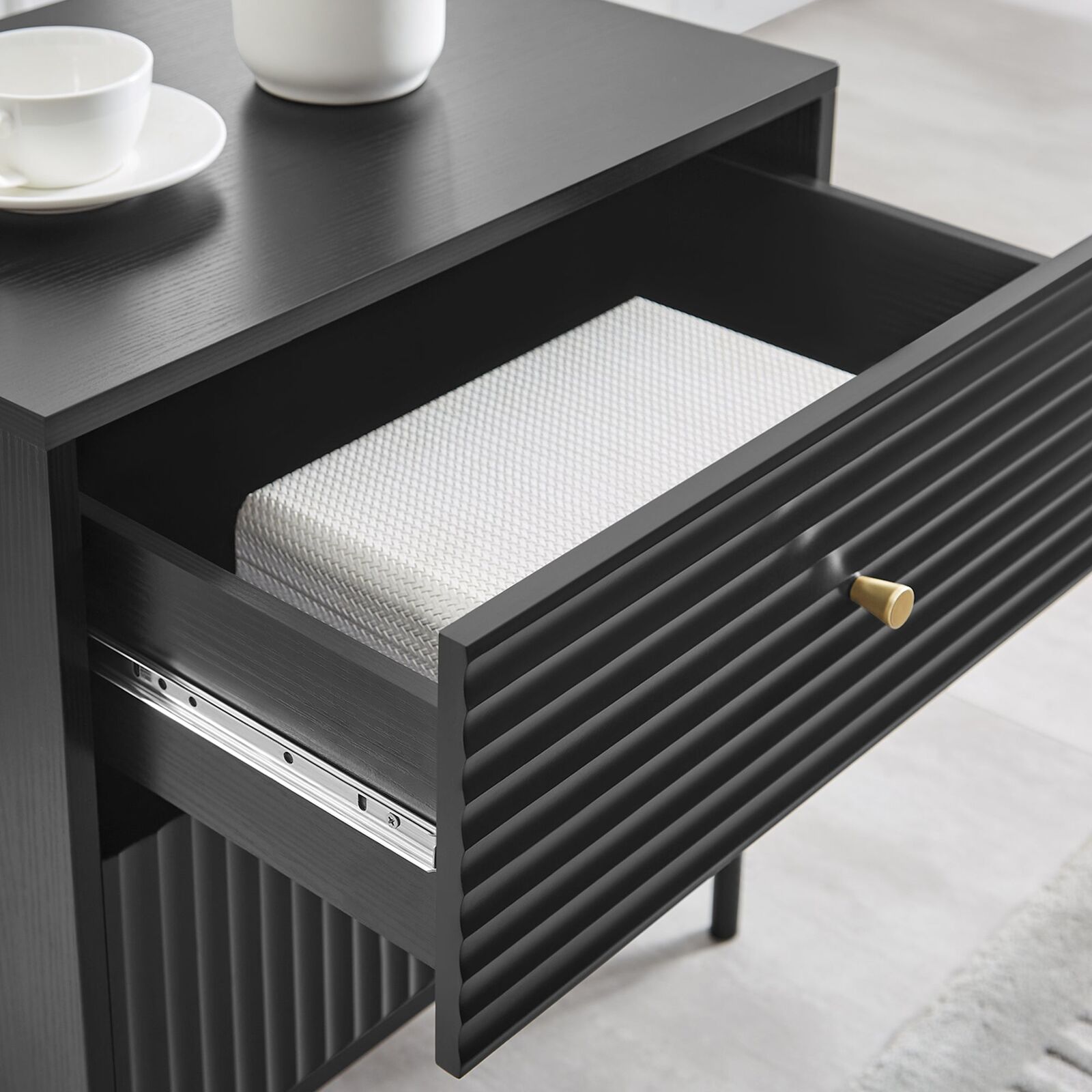Lisa Wavy Fluted Bedside Table in Black Price