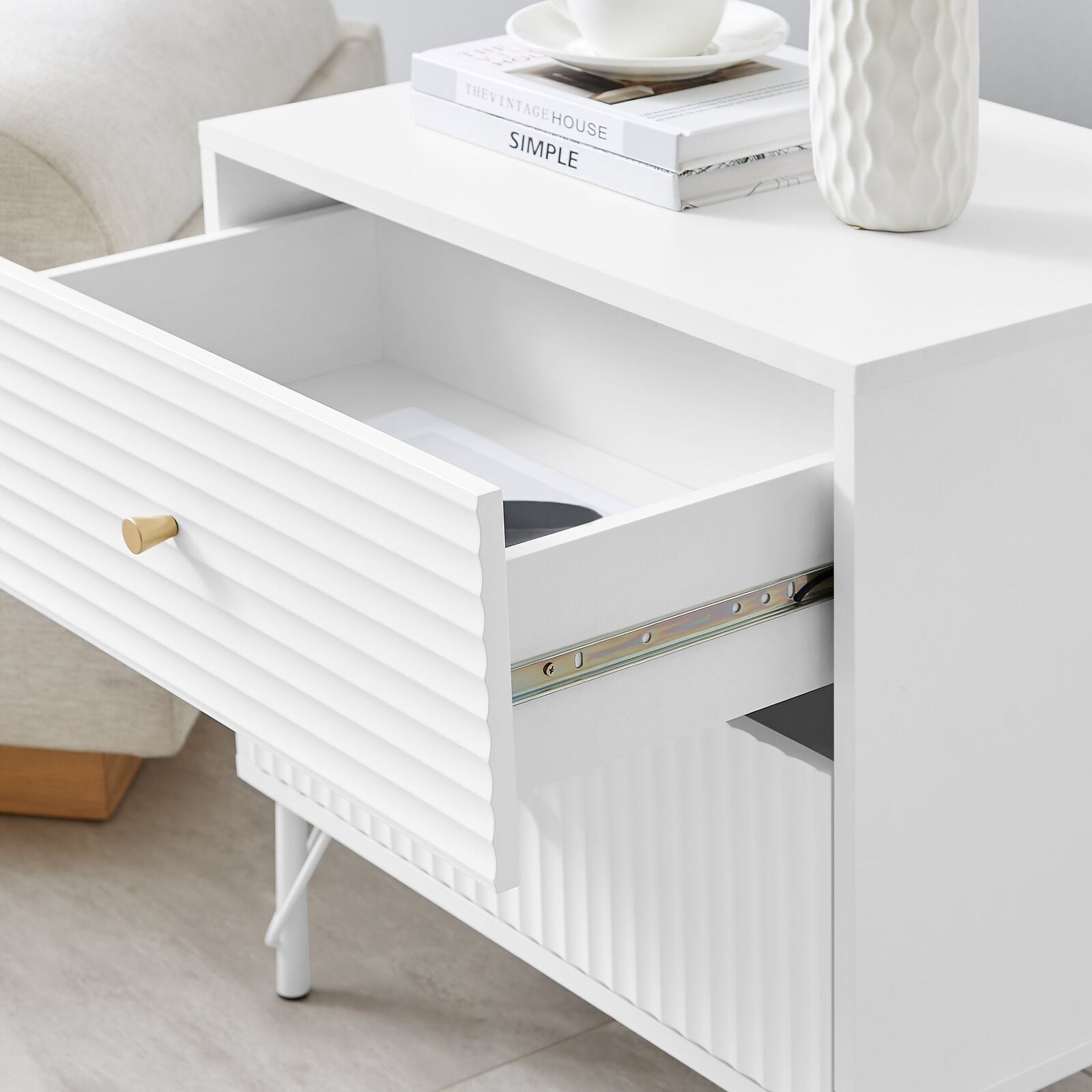 Lisa Wavy Fluted Bedside Table in White Price