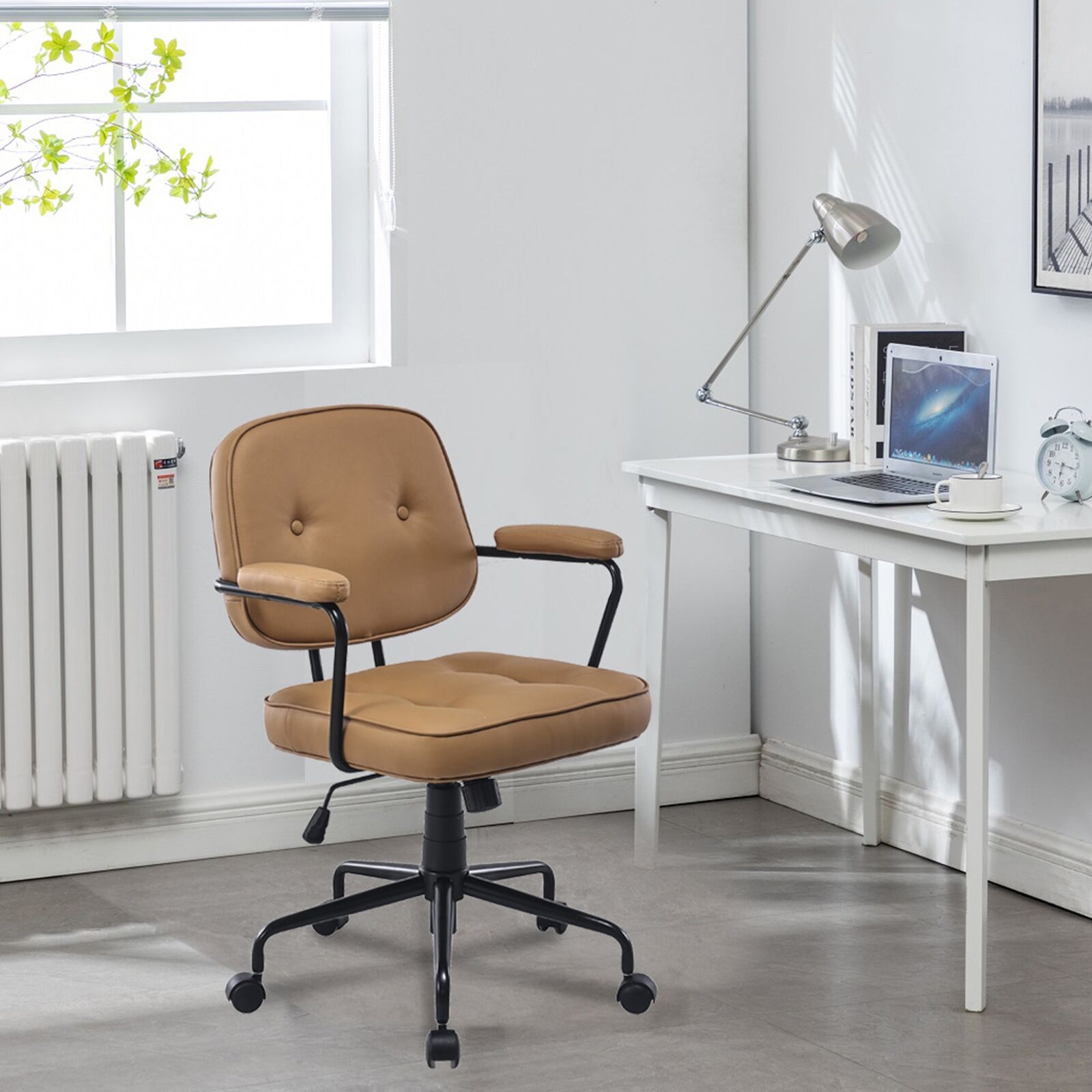 Louise Black Frame Faux Leather Home Office Chair in Brown Price