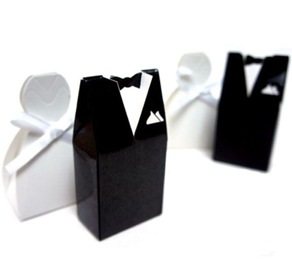 100 Pack of 50 Bride Gown and 50 Groom Tux Wedding Bridal Bomboniere Favor Candy Choc Almond Box - NW Price