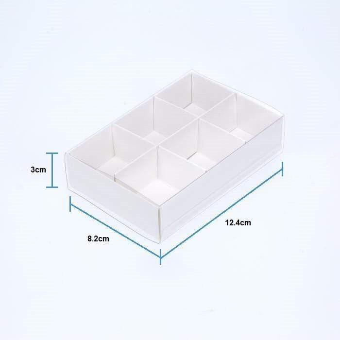 100 Pack of White Card Chocolate Sweet Soap Product Reatail Gift Box - 6 Bay Compartments - Clear Slide On Lid - 12x8x3cm Price