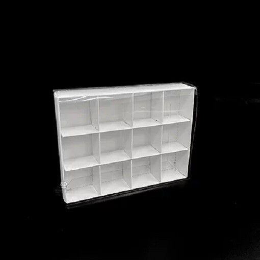50 Pack of White Card Chocolate Sweet Soap Product Reatail Gift Box - 12 bay 4x4x3cm Compartments - Clear Slide On Lid - 16x12x3cm Price