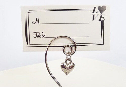 10 Pack of Silver Wedding Kissing Bell Name Card Stand Holder with Heart in Ring Bomboniere Favour Gift Price