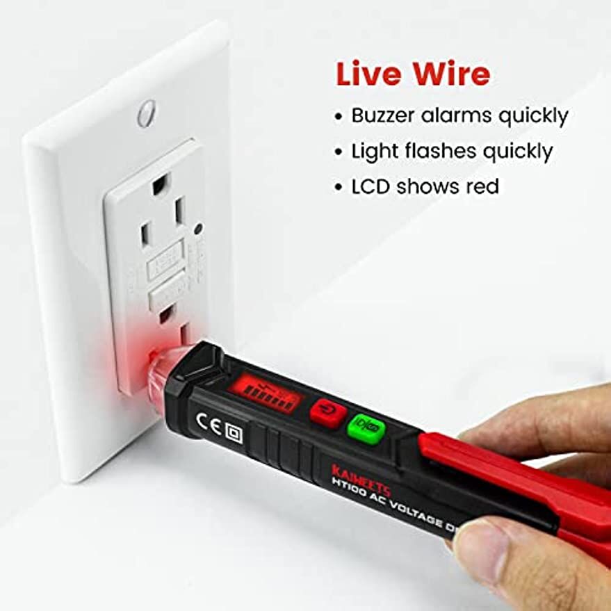 KAIWEETS HT100 Non Contact Voltage Tester AC Electricity Detect Pen 12V-1000V/48V-1000V Dual Range with LCD Display LED Flashlight Buzzer Alarm Wire B Price