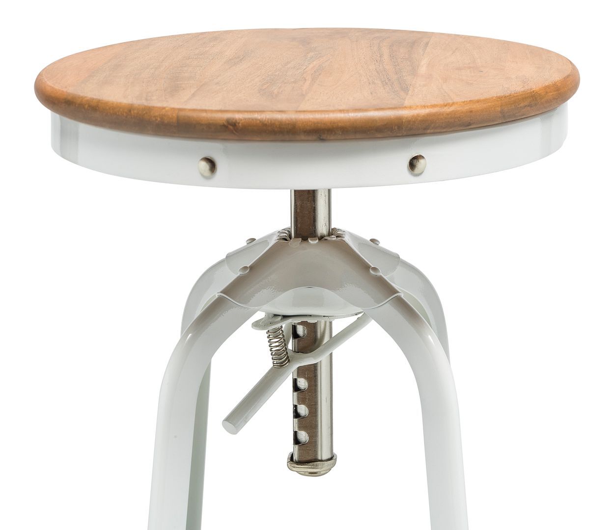 White Bar Stool Hamptons Style Height Adjustable and Swivel with Natural Wood Top Price