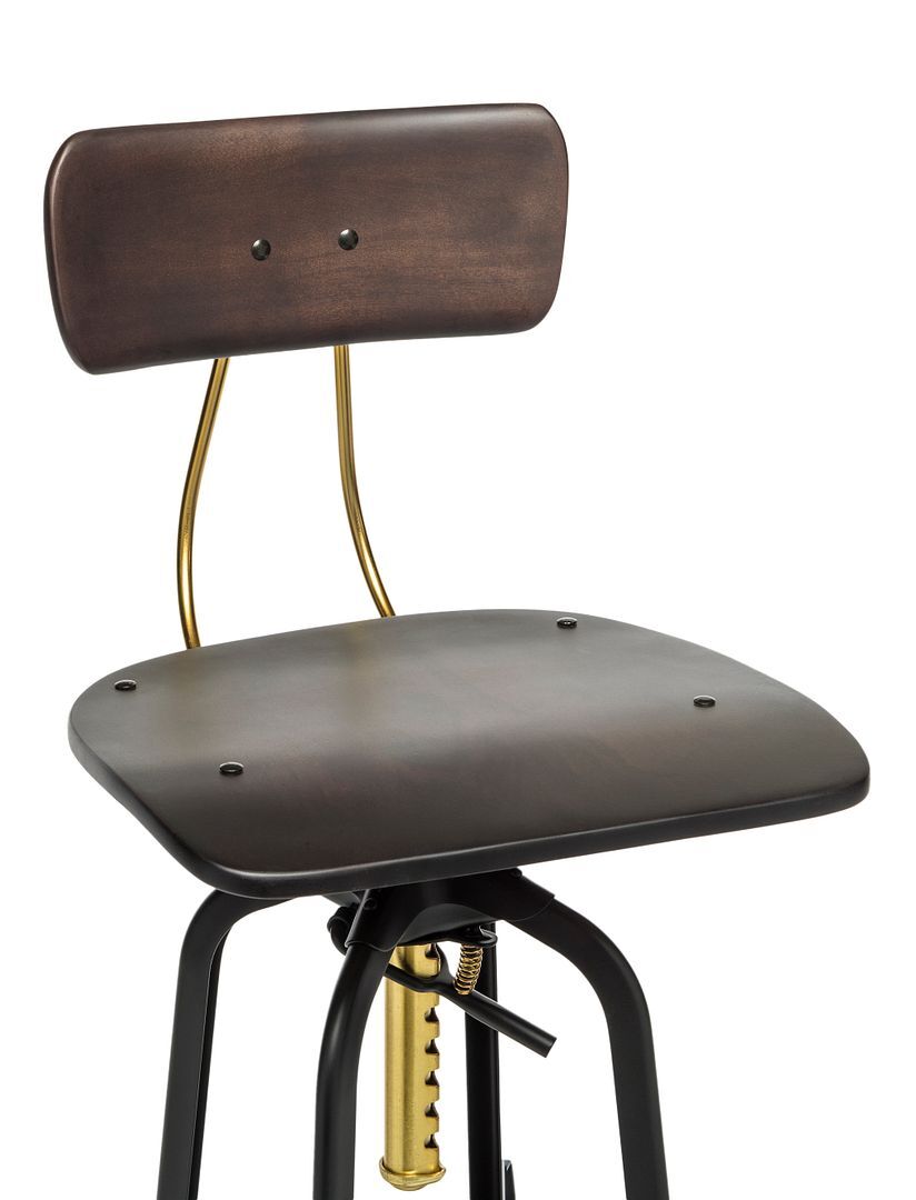 Industrial Wooden Height Adjustable Swivel Bar Stool Chair with Back - Gold Black Price