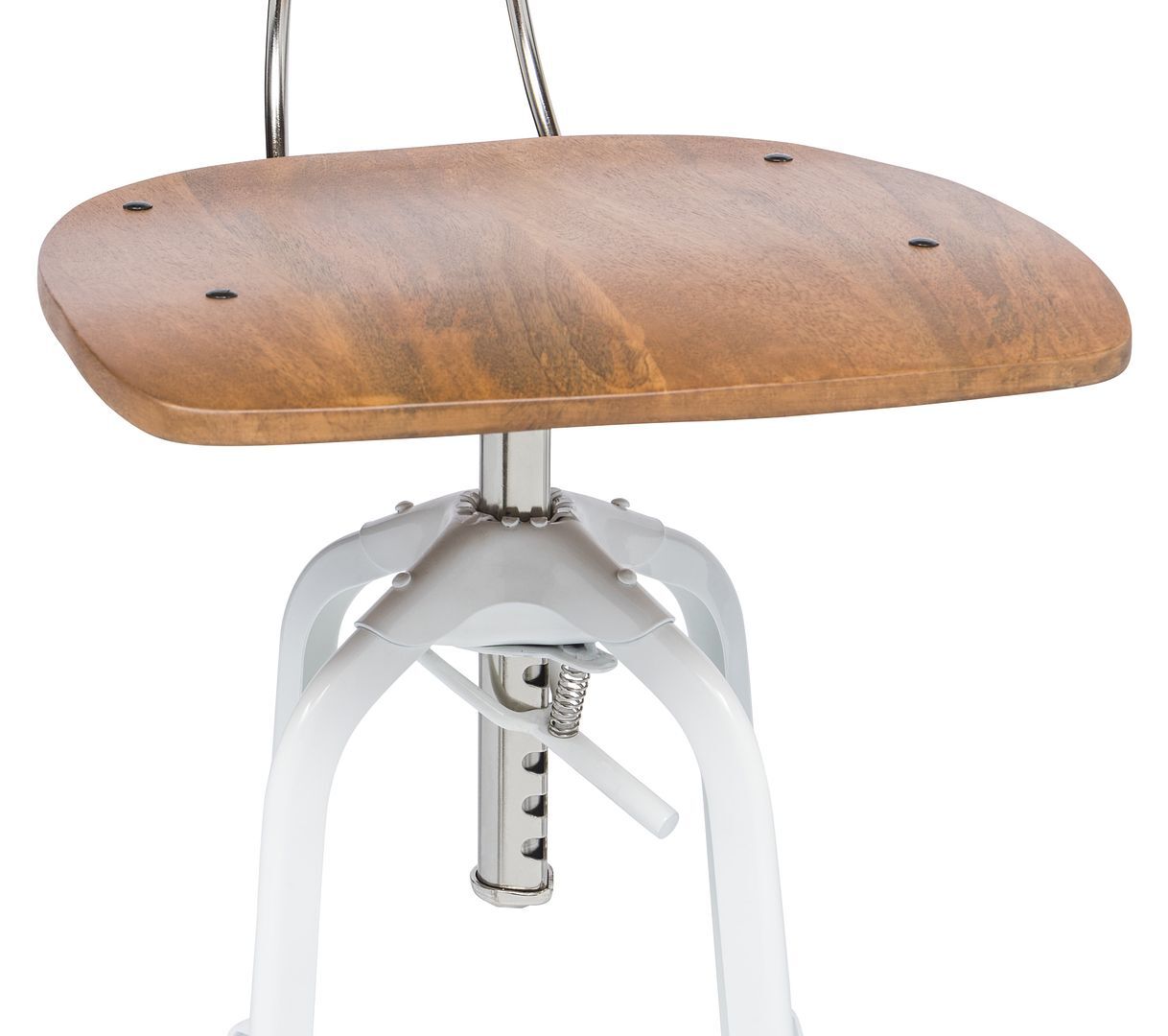 Hamptons Style White Bar Stool Chair Height Adjustable and Swivel with Natural Wood Top Price