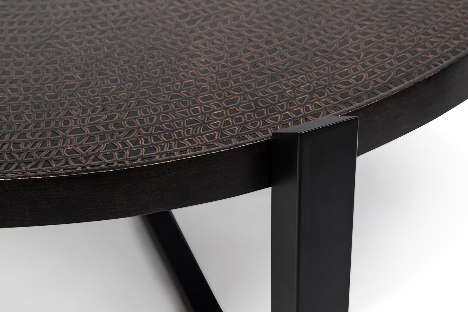 Modern Black Round Coffee Table with Copper Finish Engraved Top Price