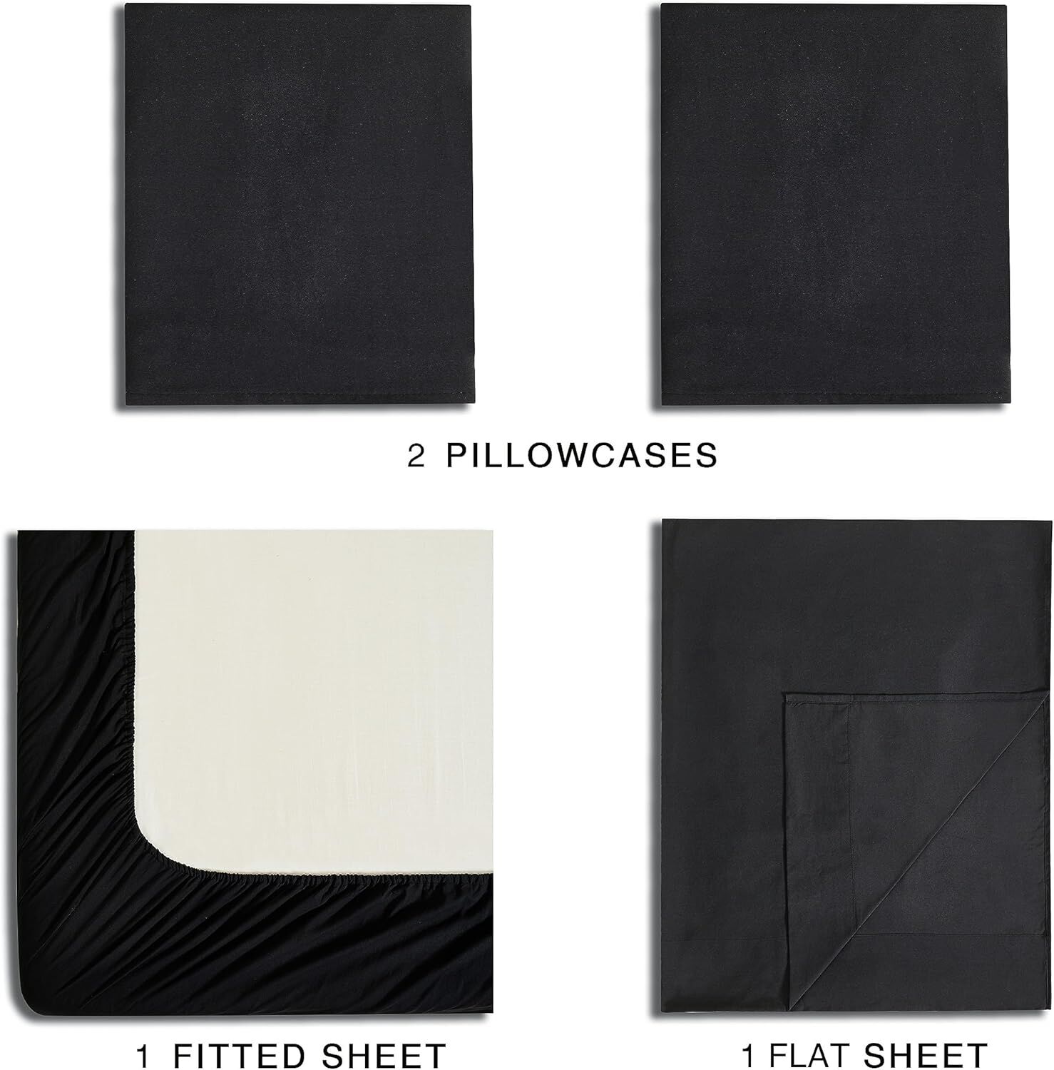 CleverPolly Vintage Washed Microfibre Sheet Set with 1 Pillowcase - Black - Single Price