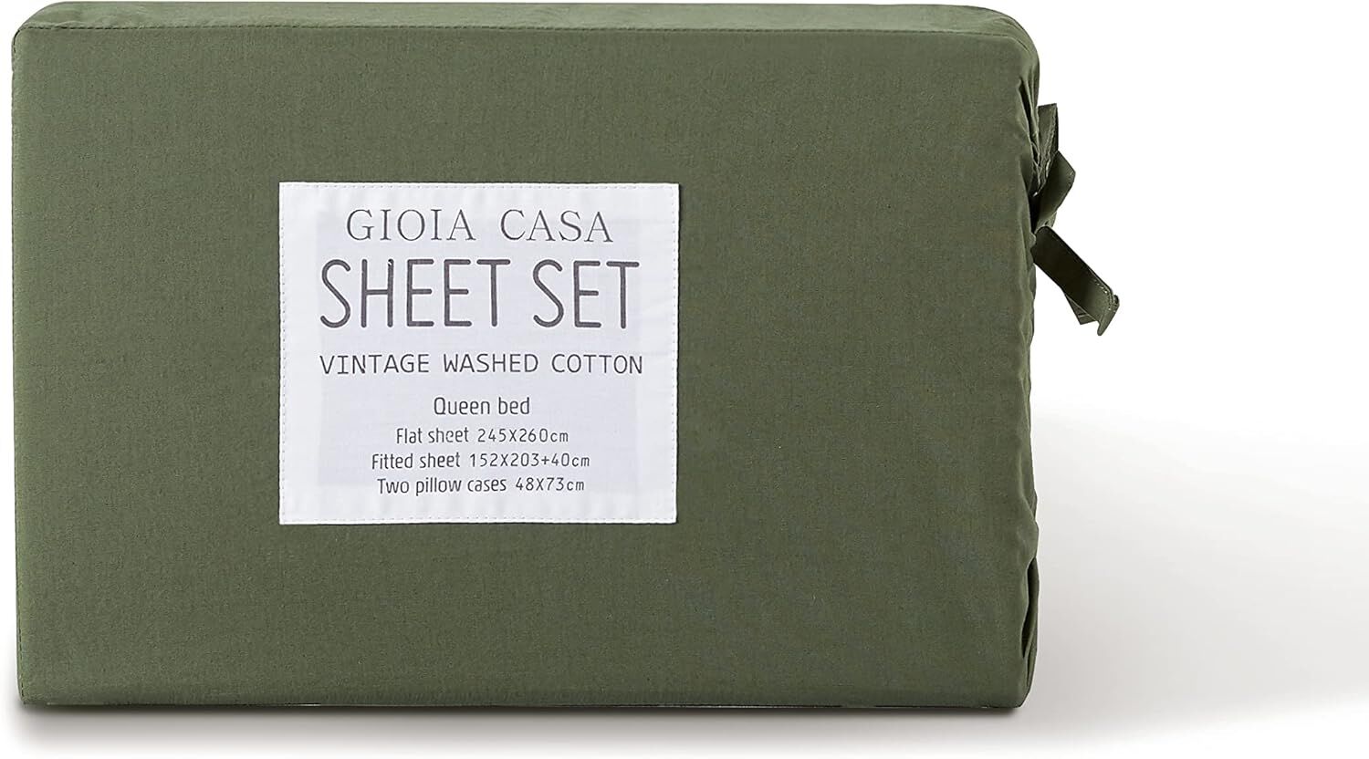 Gioia Casa Vintage Washed 100% Cotton Sheet Set with 2 Pillowcases - Khaki Green - King Size Price